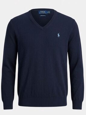 Polo by Ralph Lauren Men's Navy V-Neck Sweater 100% Pima Cotton Size Large